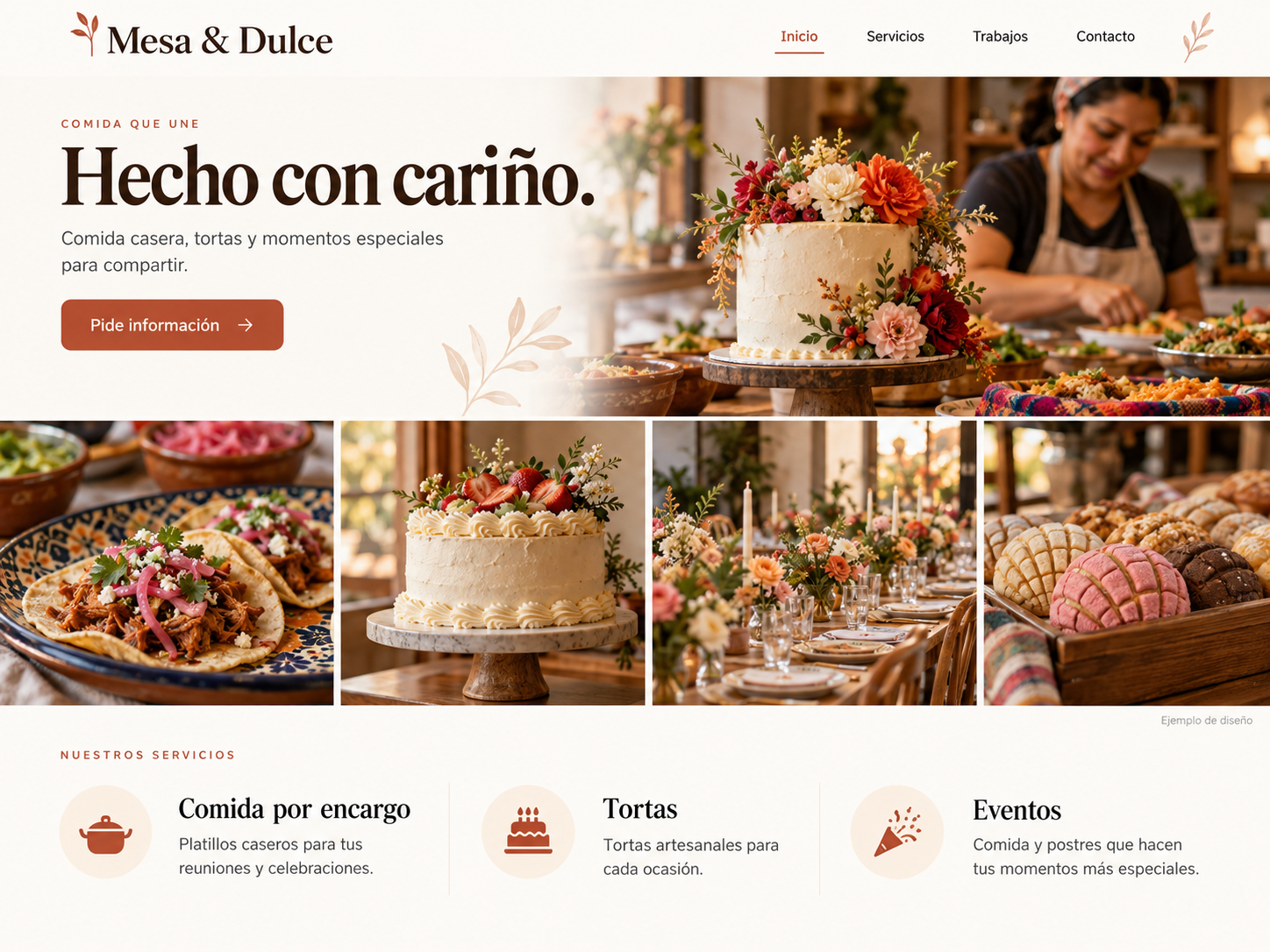Ejemplo de página de comida, restaurantes y tortas: galería de trabajos
