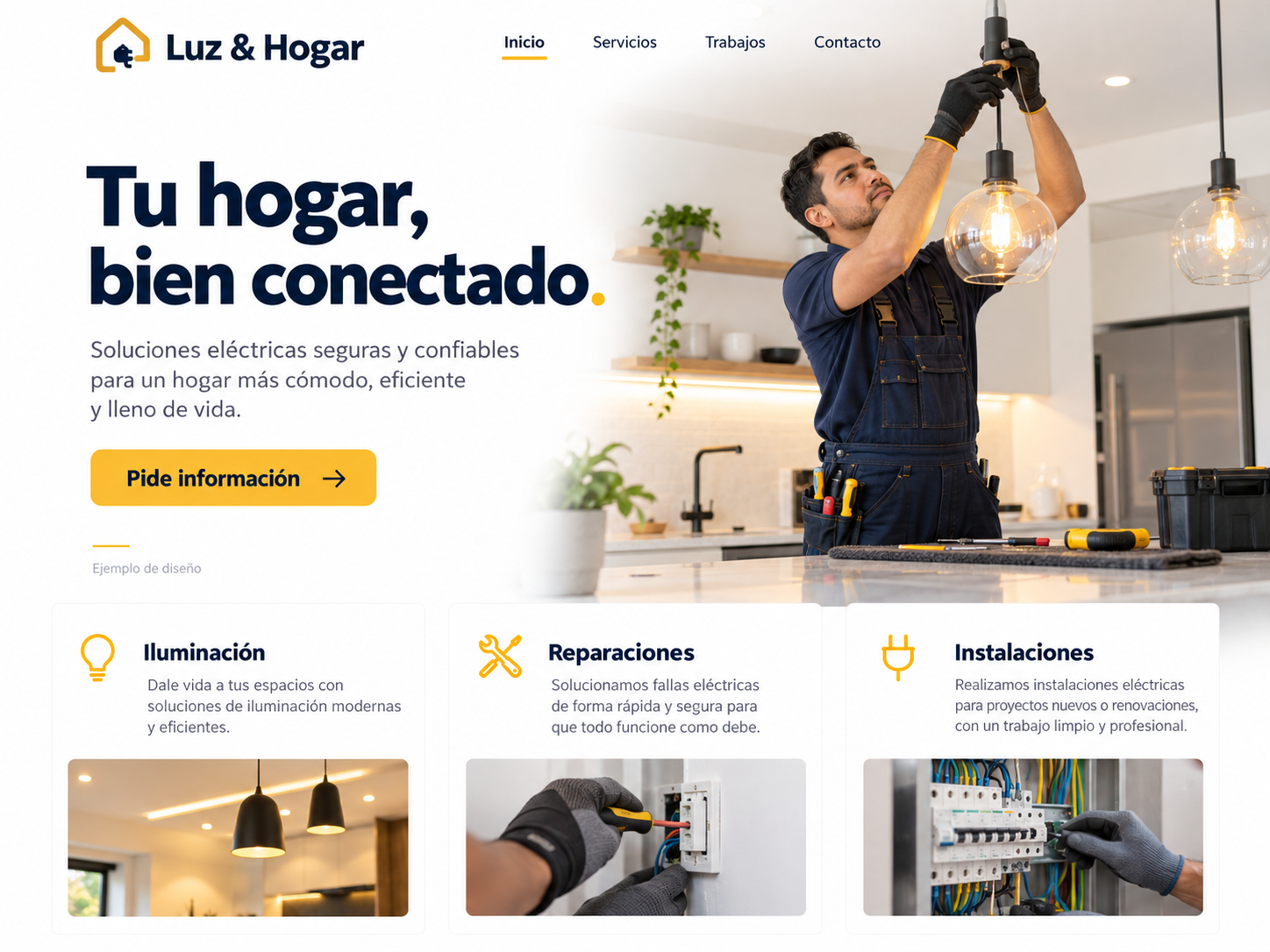 Ejemplo de página de electricidad: claro y directo