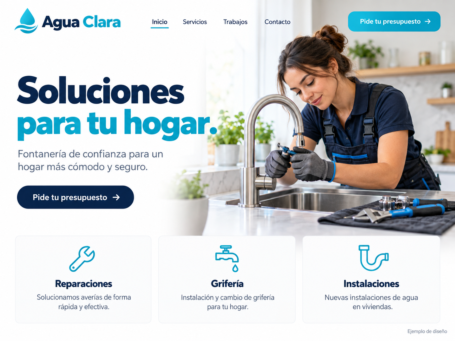 Ejemplo de página de plomería: claro y directo